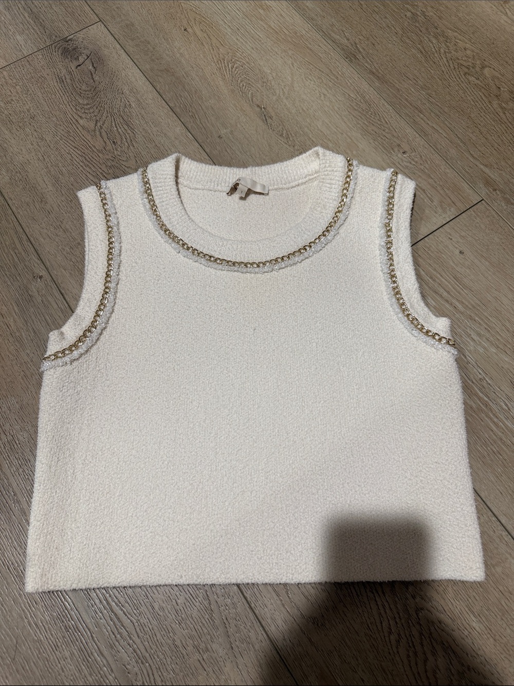 Maje Cream Tank Top with Gold Chain Trim